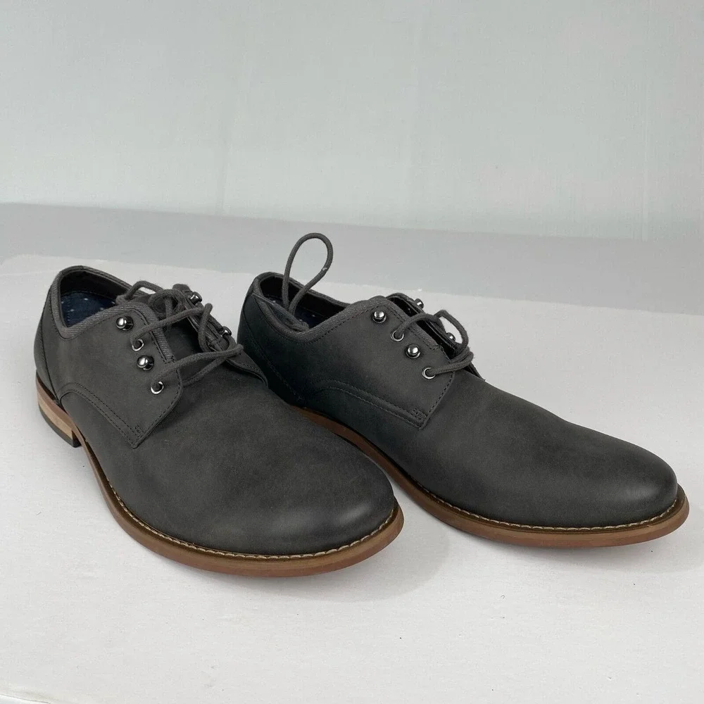RYE Hawker Men's Dress Shoes Size 10 Formal Oxfords Grey Leather Lace Up Low Toe